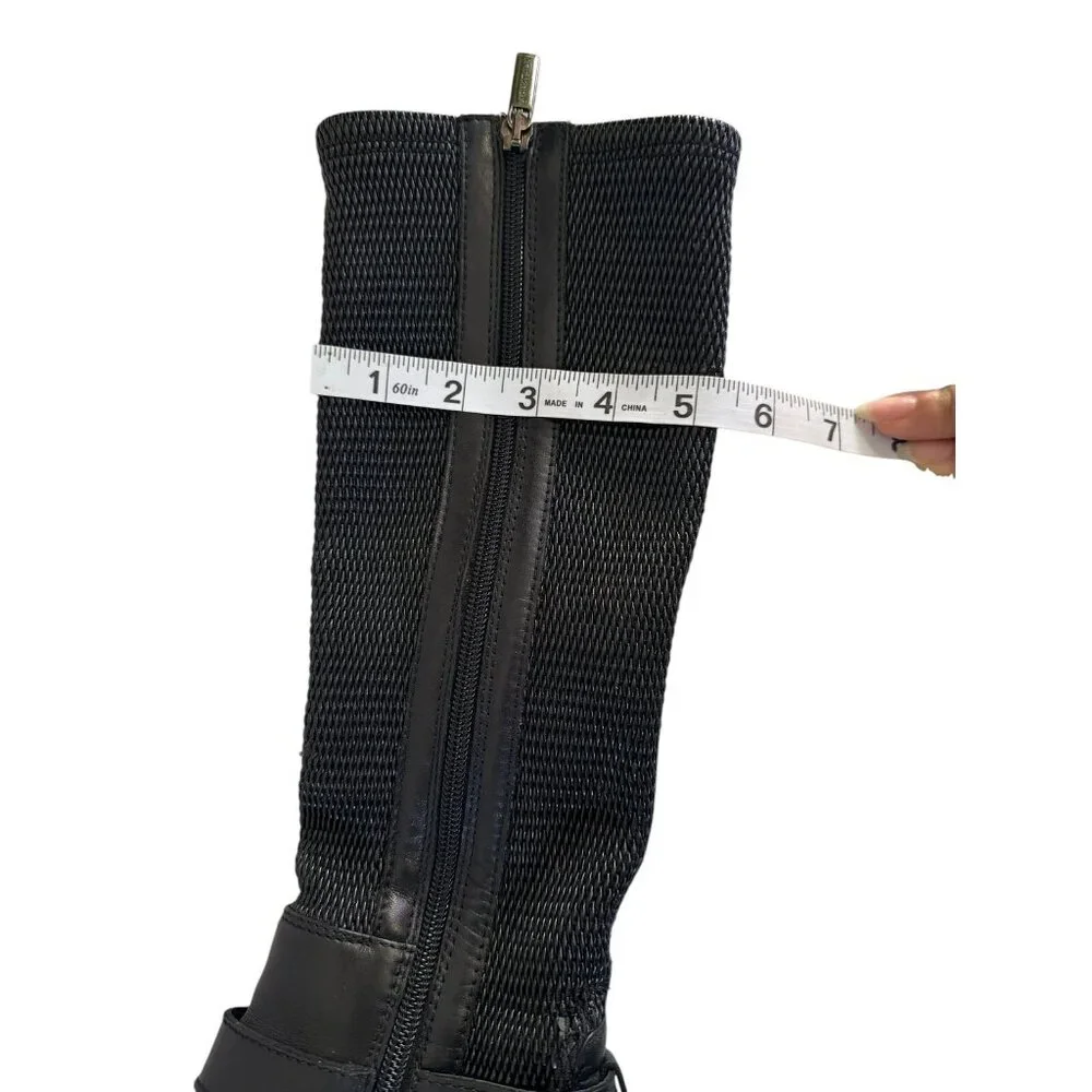 Aquatalia Women’s Black Leather and Stretch Fabric Knee high Boots – Size 8.5